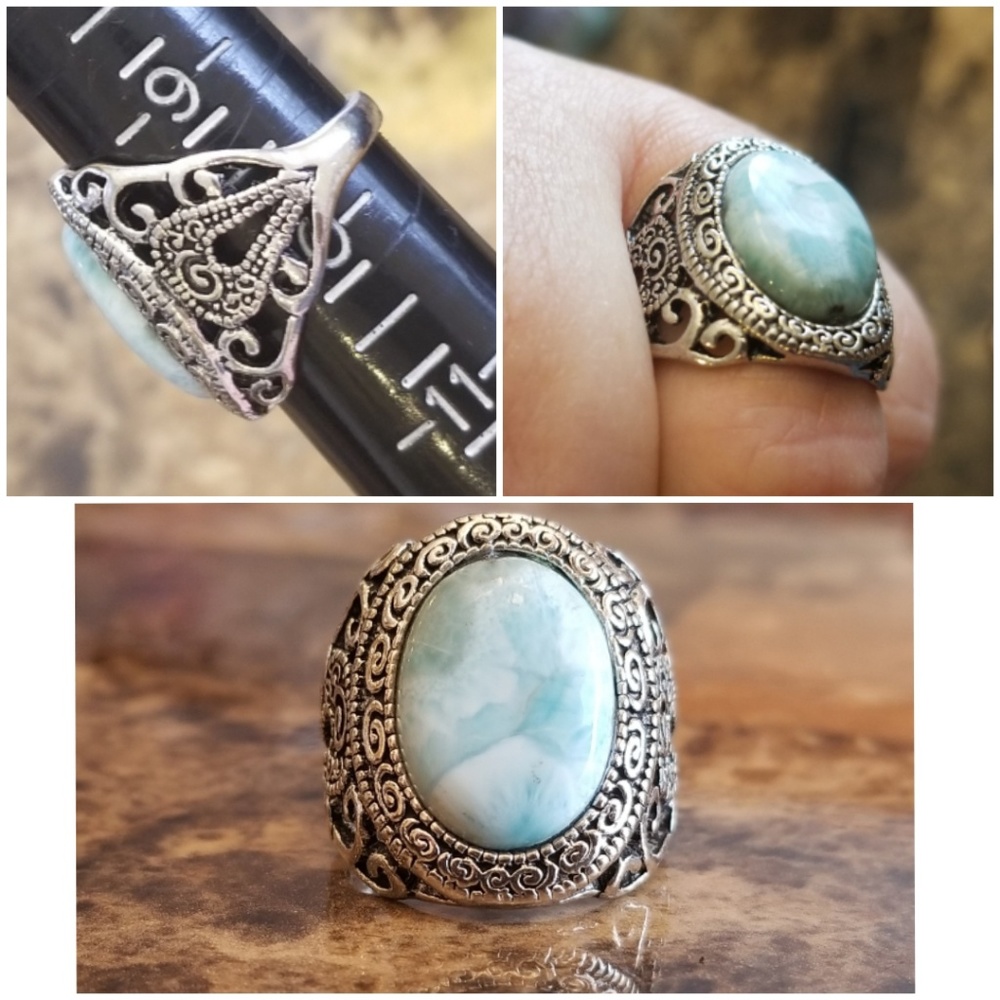 Genuine Oval Caribbean Larimar Ring Size - Picture 6 of 6